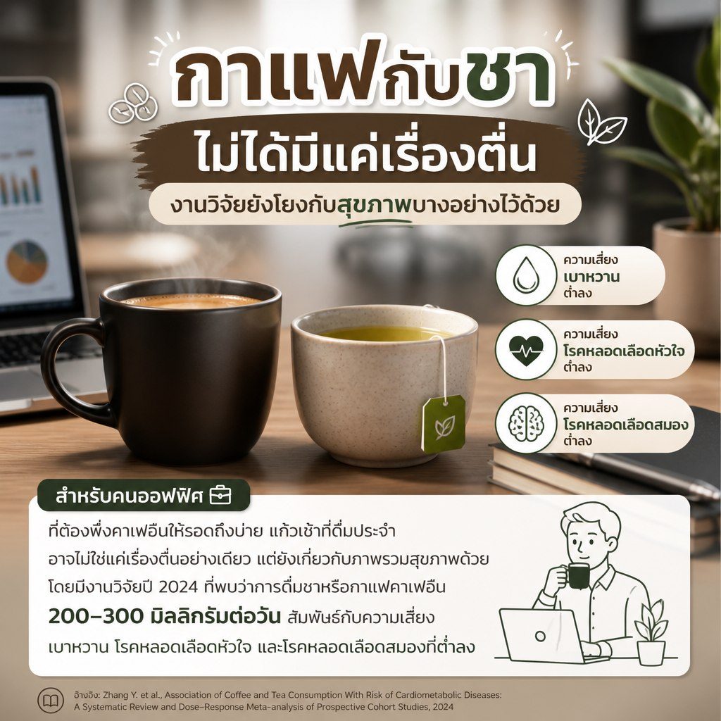 กาแฟ vs ชา · งานวิจัยสุขภาพ