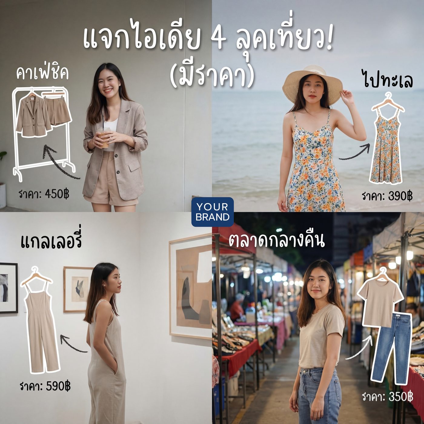 ตัวอย่างคอนเทนต์แฟชั่นหลายลุคสร้างด้วย AI